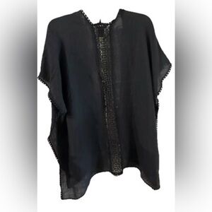 Steve Madden Black Cover Up Kimono with Lace Detail One Size